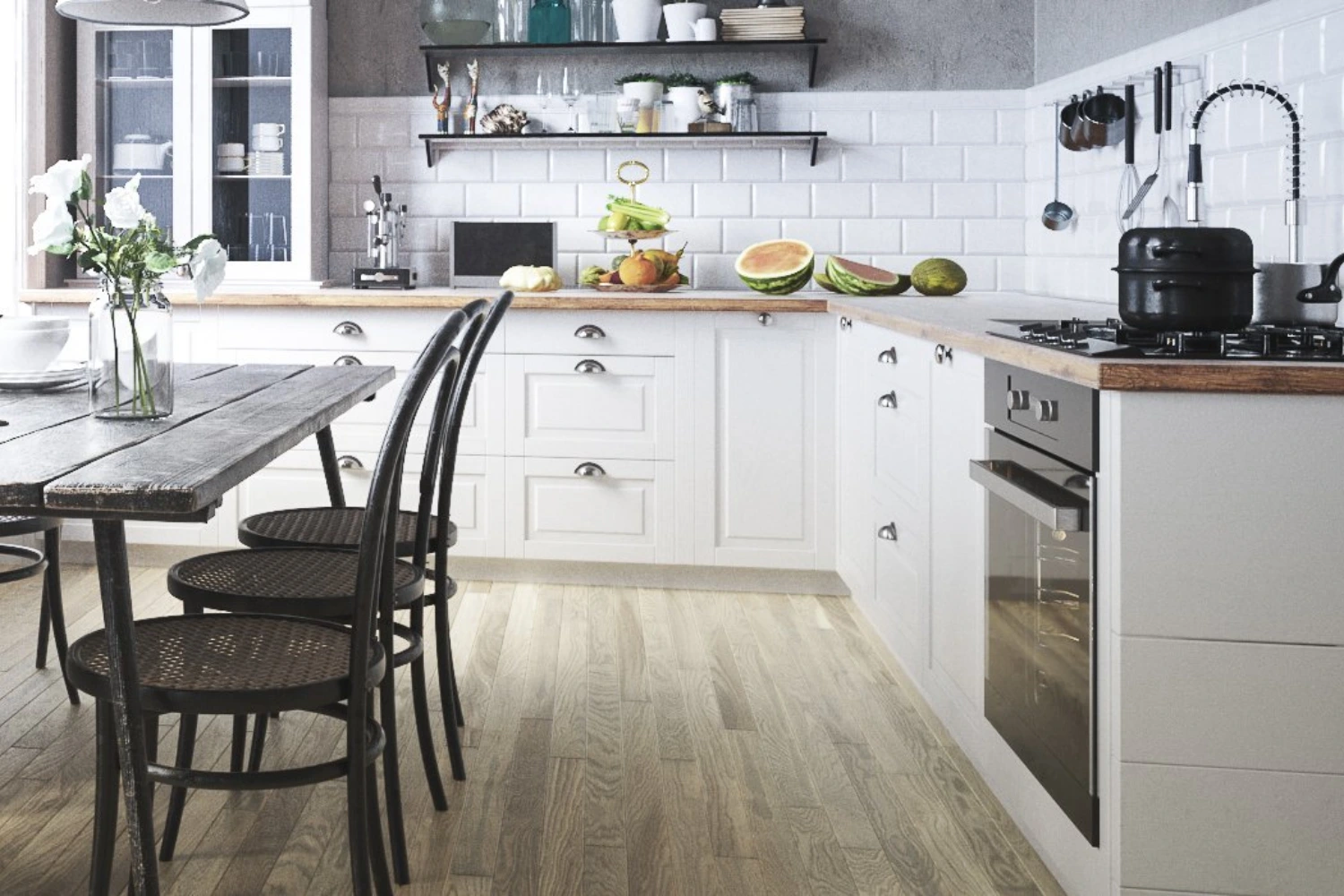 Jasna, przestronna kuchnia w stylu rustykalnym